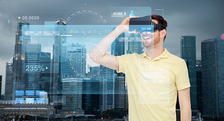 Image showing happy man in virtual reality headset or 3d glasses