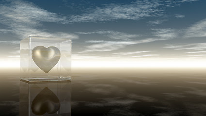 Image showing heart symbol in glass cube under cloudy sky - 3d rendering