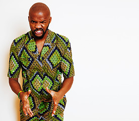 Image showing portrait of young handsome african man wearing bright green nati