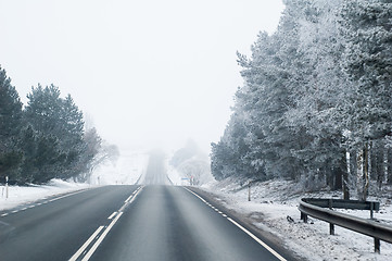 Image showing Highway in the winter, the trees covered with hoarfrost