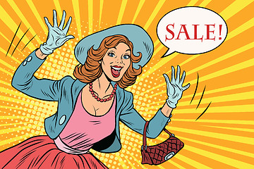 Image showing Retro lady enjoys the sale