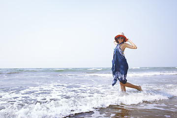 Image showing Woman at Atlantic ocean