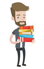 Image showing Man holding pile of books vector illustration.