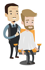 Image showing Barber making haircut to young man.