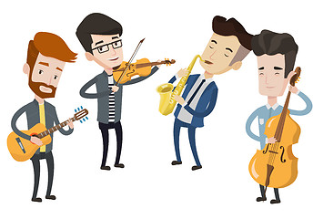 Image showing Band of musicians playing on musical instruments.