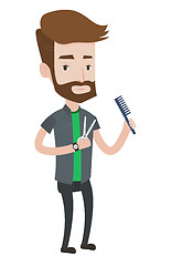 Image showing Barber holding comb and scissors in hands.