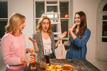 Image showing Group of friends enjoying evening drinks with beer