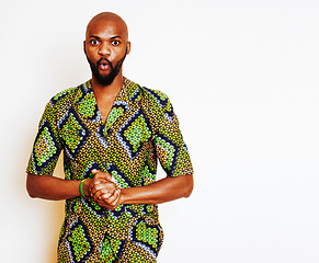 Image showing portrait of young handsome african man wearing bright green nati