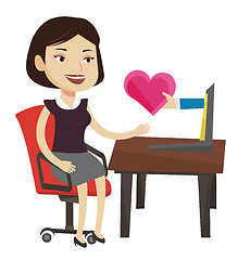 Image showing Young woman dating online using laptop.