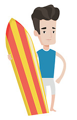 Image showing Surfer holding surfboard vector illustration.