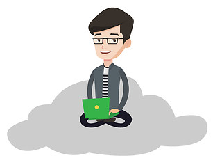 Image showing Businessman sitting on cloud with laptop.