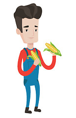 Image showing Farmer collecting corn vector illustration.