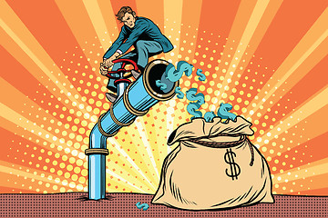 Image showing The financier sitting on cash tube