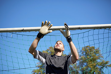 Image showing goalkeeper or soccer player at football goal