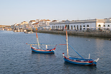 Image showing Boats in the sea channel of Tavira, Algarve, Portugal