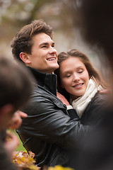 Image showing Autumn portrait of attractive happy couple