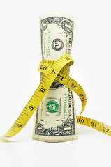 Image showing One dollars US money in measuring tape