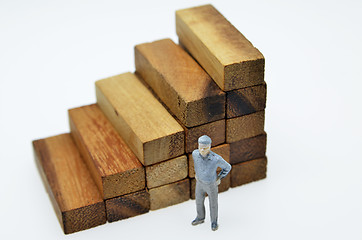 Image showing Way to success with  businessman and wood block step