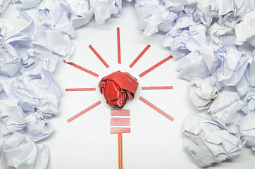 Image showing Crumpled paper light bulb metaphor for good idea