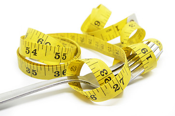 Image showing Steel fork and measuring tape