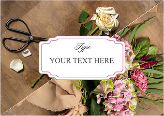 Image showing The florist desktop with working tools