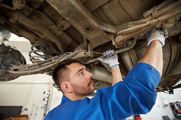 Image showing mechanic man or smith repairing car at workshop