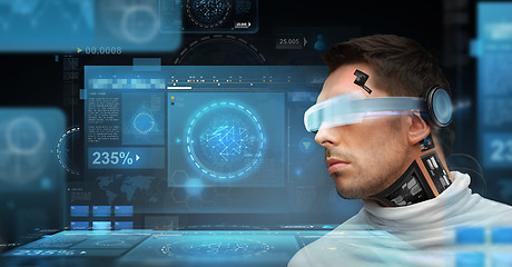 Image showing man with futuristic glasses and sensors