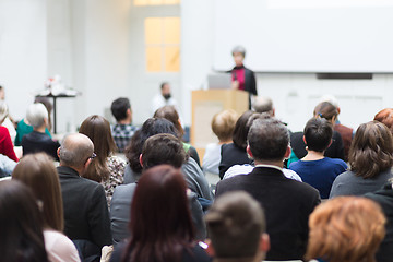 Image showing Woman giving presentation on business conference.