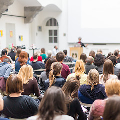 Image showing Woman giving presentation on business conference.