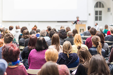 Image showing Woman giving presentation on business conference.