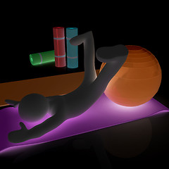 Image showing 3d man on a karemat with fitness ball. 3D illustration