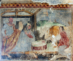 Image showing Nativity Scene, Fresco paintings in the old church