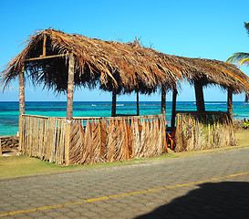 Image showing thatched roof hut Sally Peaches Beach Big Corn Island Nicaragua 