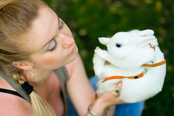 Image showing girl with white rabbit