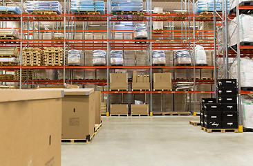 Image showing cargo boxes storing at warehouse shelves