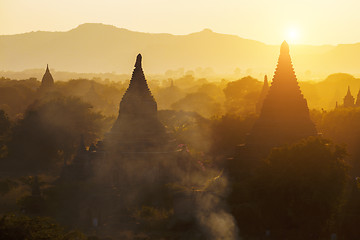 Image showing Bagan temple during golden hour 