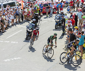 Image showing Three Cyclists on Col du Glandon - Tour de France 2015