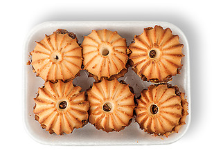 Image showing Shortbread biscuits with filling in plastic tray top view