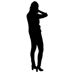 Image showing Black silhouettes of beautiful woman on white background. illustration