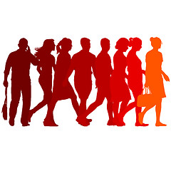 Image showing Set red silhouettes of beautiful man and woman on white background. illustration