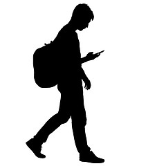 Image showing Black silhouettes man with backpack on a back. illustration