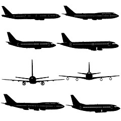 Image showing Collection of different aircraft silhouettes. illustration