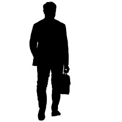 Image showing Black silhouettes man with a briefcase on white background. illustration