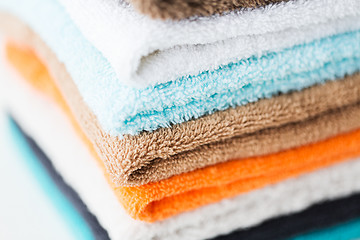 Image showing close up of stacked bath towels