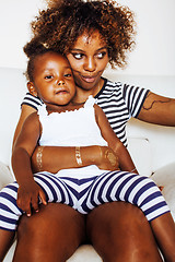 Image showing adorable sweet young afro-american mother with cute little daugh