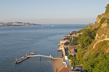 Image showing River Tagus and down town Lisbon in the background, Almada, Portugal