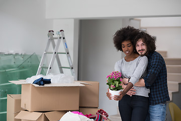 Image showing multiethnic couple moving into a new home