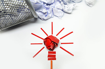 Image showing Crumpled paper light bulb metaphor for good idea