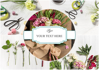 Image showing The florist desktop with working tools