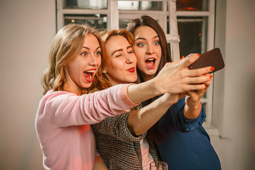 Image showing Group of friends girls making selfie photo